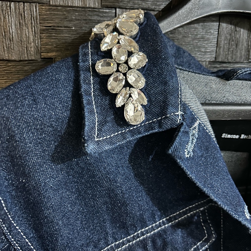 Simone Rocha Blue Embellished Jean Jacket - Picture 4 of 7